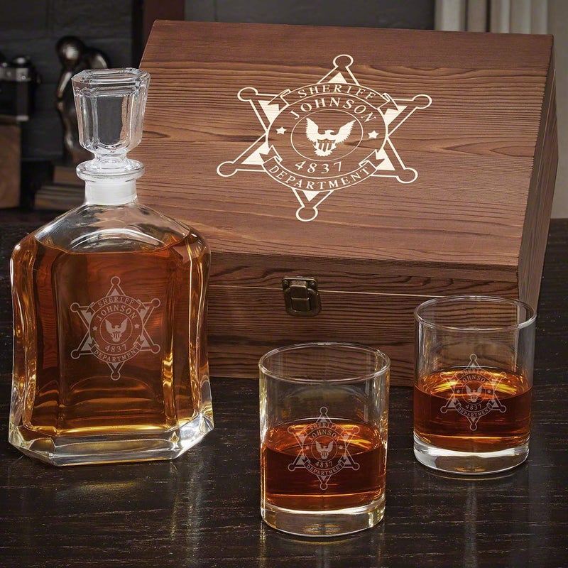 HomeWetBar Sheriff Badge Personalized Argos Decanter Set 