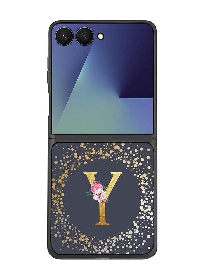 Stylizedd For Samsung Galaxy Z Flip7 Case,Slim fit Camera Protection, Shockproof Thin Phone cover  - Custom Monogram Floral - Y  (Grey )