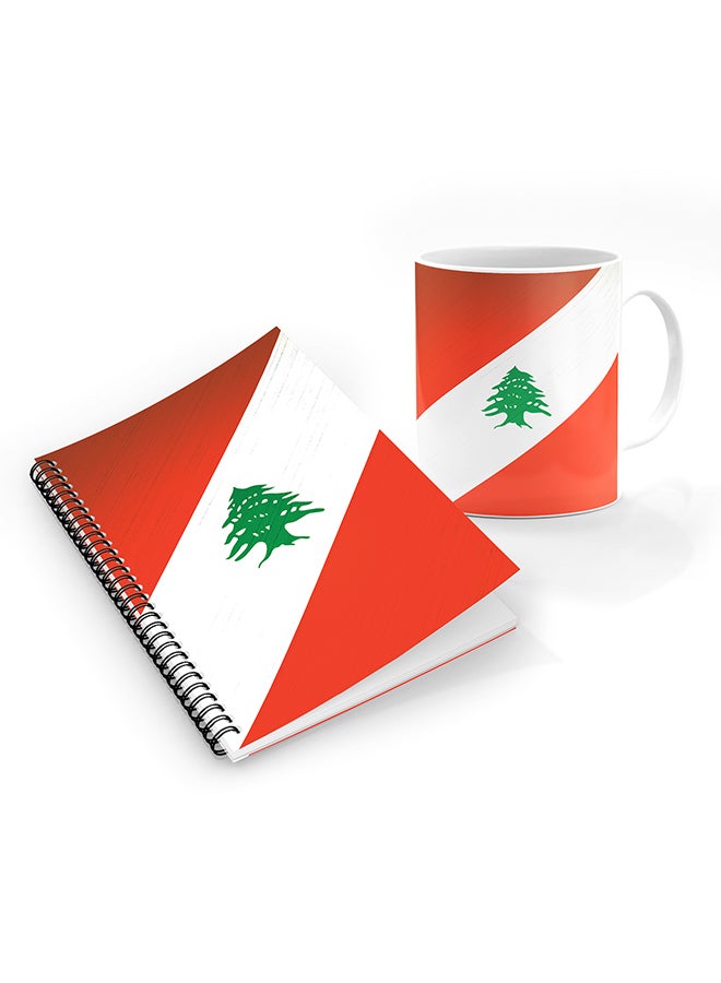 Stylizedd Designer Printed Coffee Mug + A5 Spiral Notebook Memo Notepad Journal Personalised Combo Gift Set Flag of Lebanon