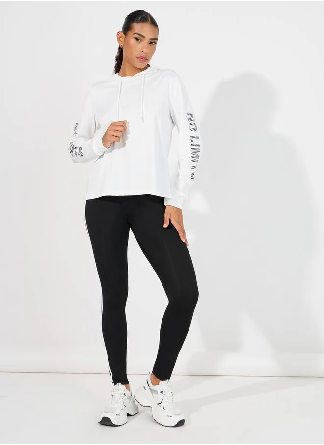 Styli Arm Faded Text Effect Detail Deep Hem Back Hooded Top & Leggings Set