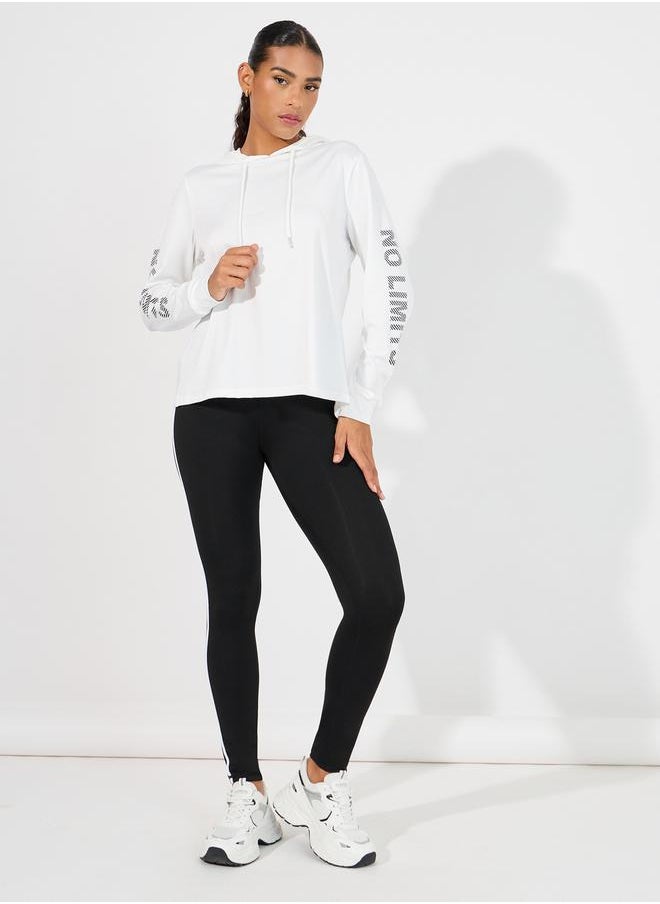 Styli Arm Faded Text Effect Detail Deep Hem Back Hooded Top & Leggings Set  - Image 1