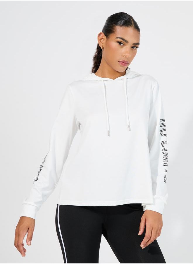 Styli Arm Faded Text Effect Detail Deep Hem Back Hooded Top & Leggings Set  - Image 2