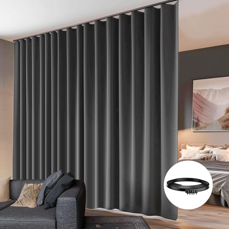 hoeflife Room Divider Curtain with Flexible Ceiling Track  Total Privacy Ceiling Track Curtains Blackout Sound Proof Floor to Curtains for Living Room Bedroom Patio Sliding Door (Grey  W150 x H108) - Image 1