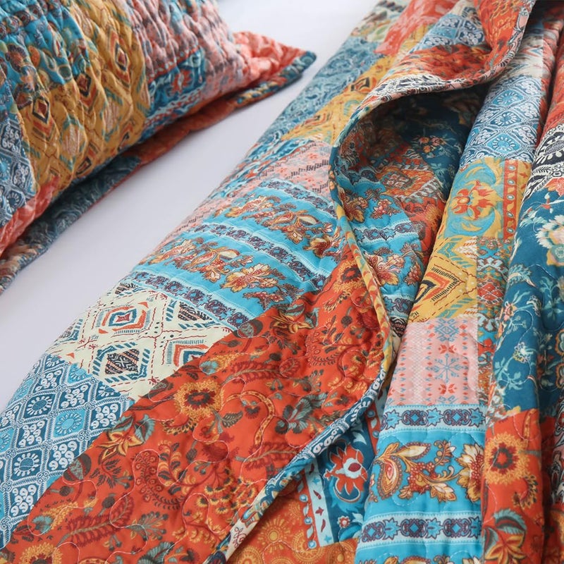 ENASAL Cotton Bedspread Quilt Bedding Sets Reversible Coverlet Comforters Vintage Bohemian Patchwork Pattern Bedspread for All Season, Queen Size - Image 5