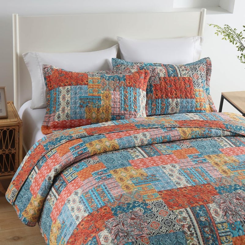 ENASAL Cotton Bedspread Quilt Bedding Sets Reversible Coverlet Comforters Vintage Bohemian Patchwork Pattern Bedspread for All Season, Queen Size - Image 2