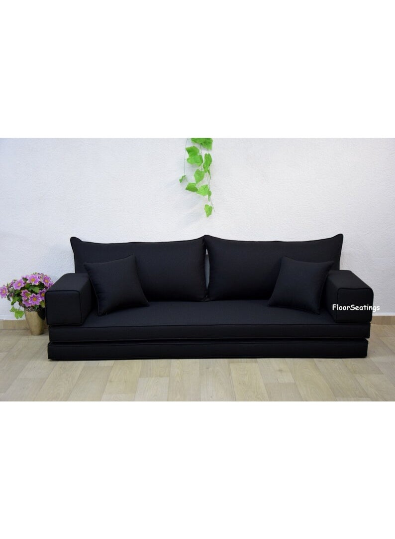 Xboat 8 Piece Folding Majlis Sofa Set Black Velvet - Image 3
