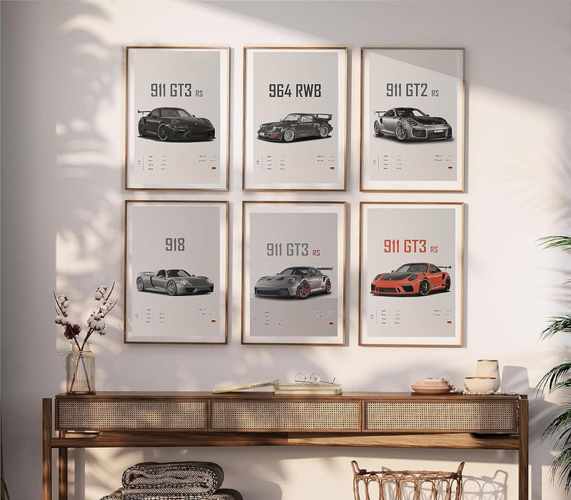 Dujoi Car Poster 911 GT3RS Posters Racing Car Wall Art Vintage Car Posters For Men Car Art Prints 911 Coated Paper Cardstock Prints(Unframe,Set Of 6,8x12inch) - Image 3