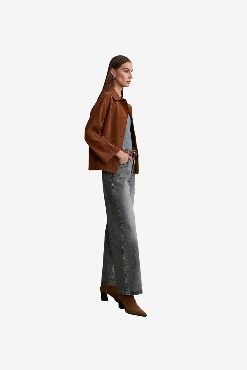DILVIN Women's Suede Button Jacket