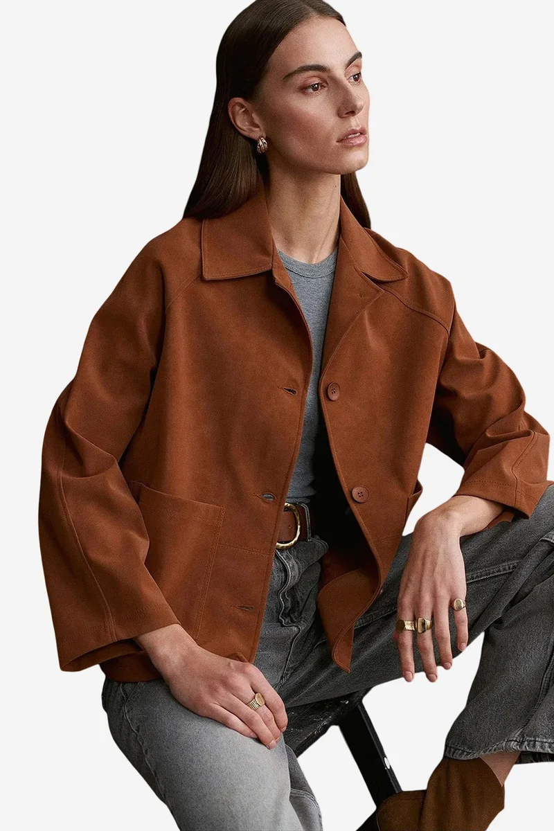 ديلفين DILVIN Women's Suede Button Jacket
