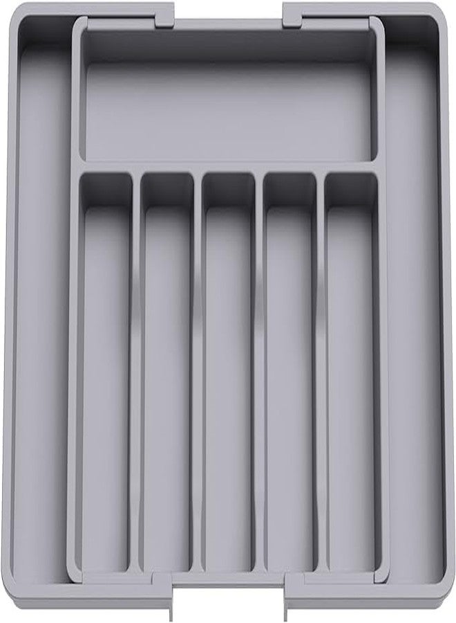 Hidak Foldable Cutlery Tray Drawer Organizer Expandable Cutlery Tray Kitchen Drawer Utensil Tray for Kitchen Organizer BPA Free Flatware and Cutlery Holder Adjustable Plastic Storage Spoons - Image 1