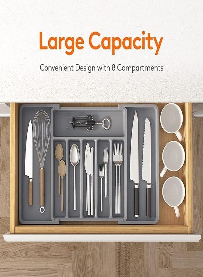 Hidak Foldable Cutlery Tray Drawer Organizer Expandable Cutlery Tray Kitchen Drawer Utensil Tray for Kitchen Organizer BPA Free Flatware and Cutlery Holder Adjustable Plastic Storage Spoons - Image 4