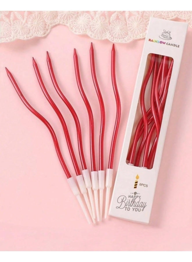 Elegant Red Spiral Birthday Candles -15cm– Decorative Long Twisted Cake Candles for Birthdays & Celebrations – 6 Pieces Set - Image 1