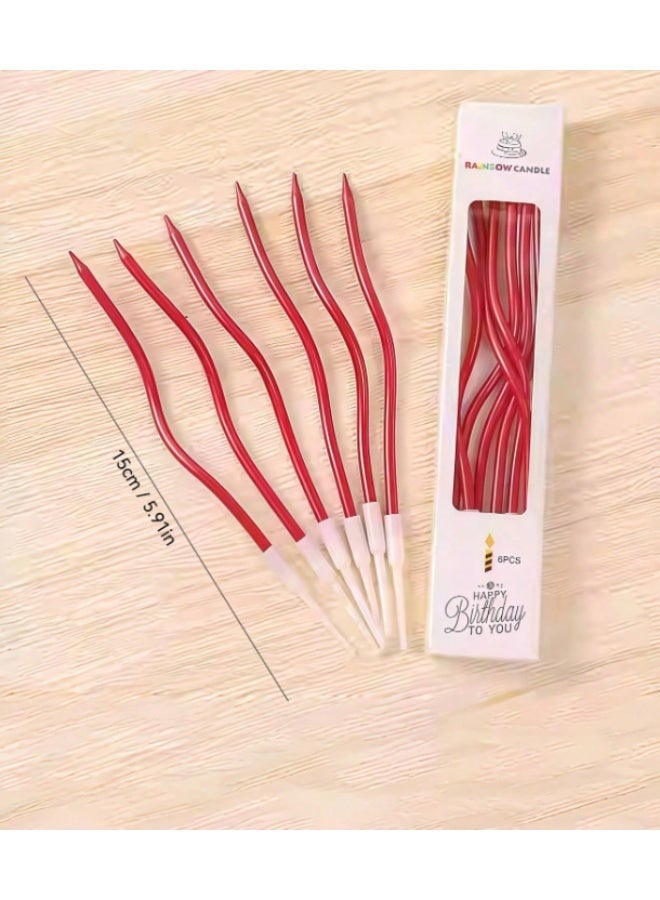 Elegant Red Spiral Birthday Candles -15cm– Decorative Long Twisted Cake Candles for Birthdays & Celebrations – 6 Pieces Set - Image 3