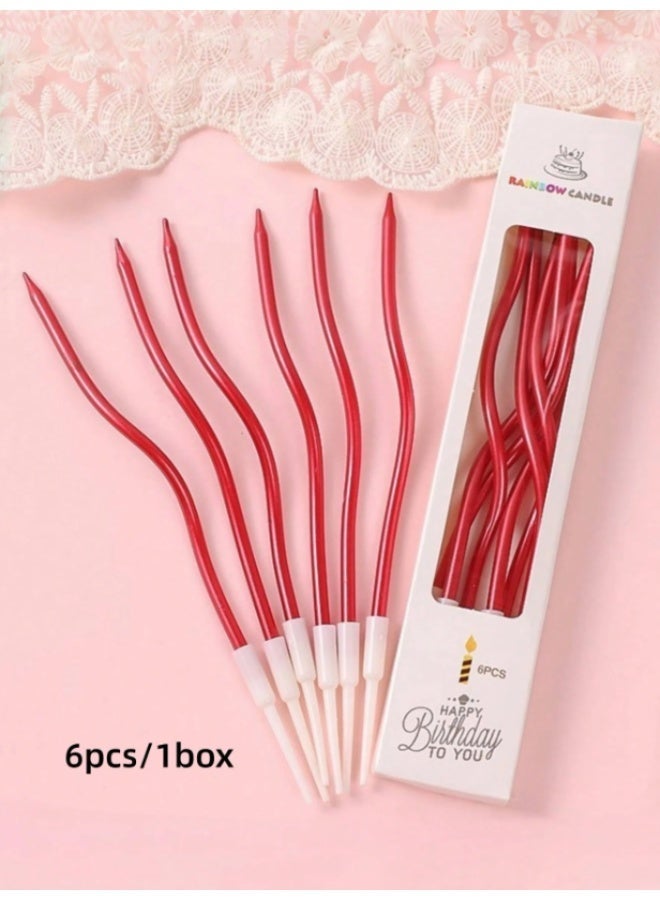 Elegant Red Spiral Birthday Candles -15cm– Decorative Long Twisted Cake Candles for Birthdays & Celebrations – 6 Pieces Set - Image 2