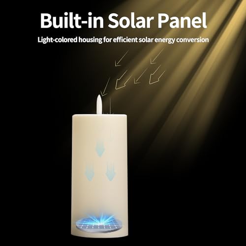 TFROSIM Outdoor Solar Powered Candles, 3" x 6" Ivory White Flickering Flameless Candle Set, LED Rechargeable Pillar Waterproof Candles for Outdoor Lanterns,Patio Decor, Set of 2 - Image 5