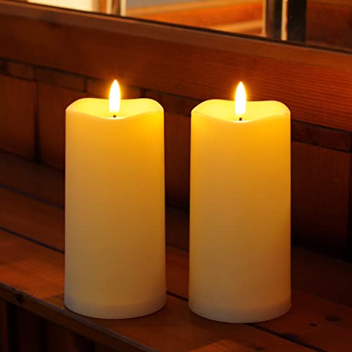 TFROSIM Outdoor Solar Powered Candles, 3" x 6" Ivory White Flickering Flameless Candle Set, LED Rechargeable Pillar Waterproof Candles for Outdoor Lanterns,Patio Decor, Set of 2 - Image 1