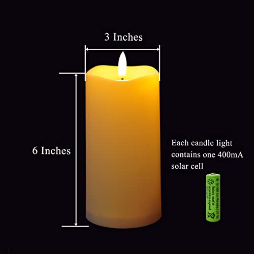 TFROSIM Outdoor Solar Powered Candles, 3" x 6" Ivory White Flickering Flameless Candle Set, LED Rechargeable Pillar Waterproof Candles for Outdoor Lanterns,Patio Decor, Set of 2 - Image 4