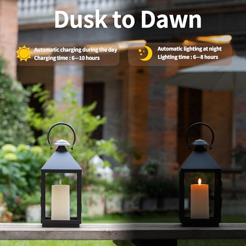 TFROSIM Outdoor Solar Powered Candles, 3" x 6" Ivory White Flickering Flameless Candle Set, LED Rechargeable Pillar Waterproof Candles for Outdoor Lanterns,Patio Decor, Set of 2 - Image 2