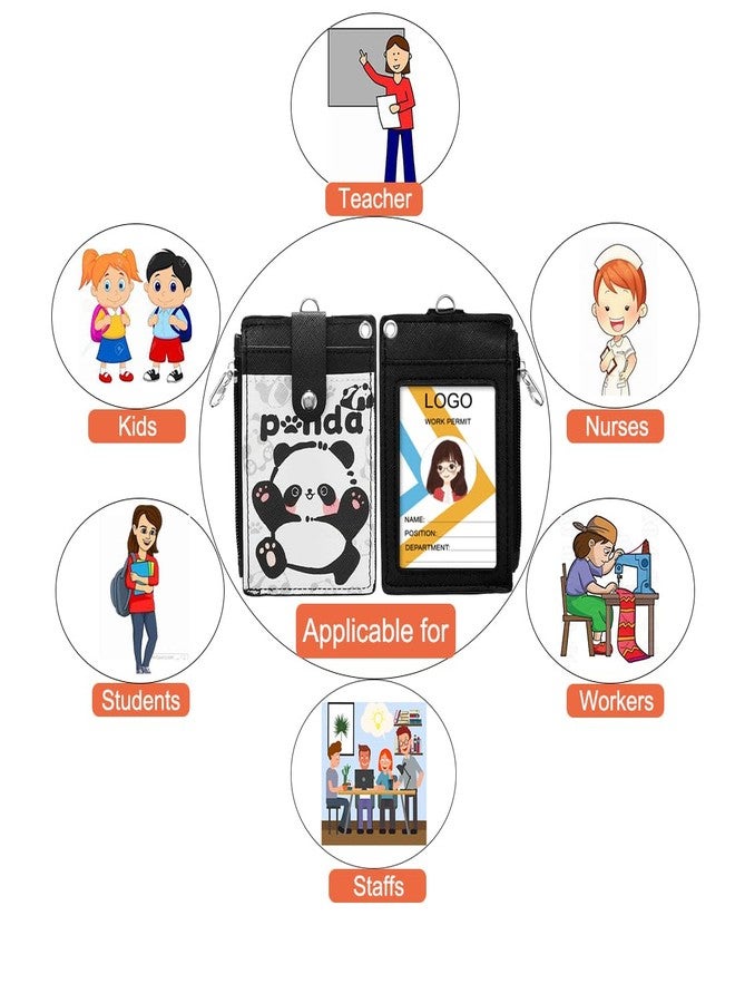 HASFINE ID Badge Holder with Cartoon Panda Design PU Leather ID Card Wallet, 2-Sided 3 Card Slots, Zippered Pocket, Detachable Keychain Lanyard for Teachers, Students, Nurses, Office Staff - Image 5