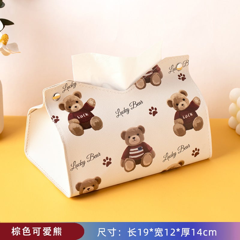 Generic Cute Bear Tissue Box Leather Living Room Tabletop Multi-Use Dispenser Brown cute bear