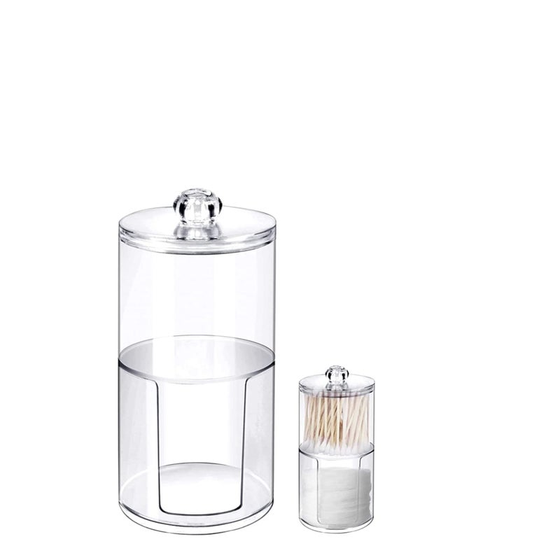 SOLARAE Cotton Buds Dispenser Makeup Organiser Bathroom Storage Cotton Swabs Holder Cotton Pad Container with Lid (2 Floor) - Image 1