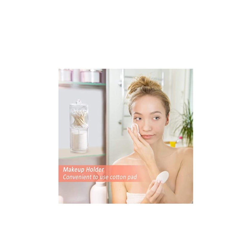 SOLARAE Cotton Buds Dispenser Makeup Organiser Bathroom Storage Cotton Swabs Holder Cotton Pad Container with Lid (2 Floor) - Image 2