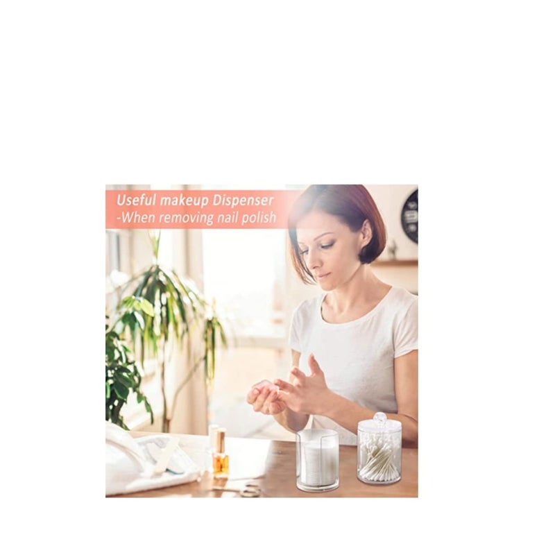 SOLARAE Cotton Buds Dispenser Makeup Organiser Bathroom Storage Cotton Swabs Holder Cotton Pad Container with Lid (2 Floor) - Image 3