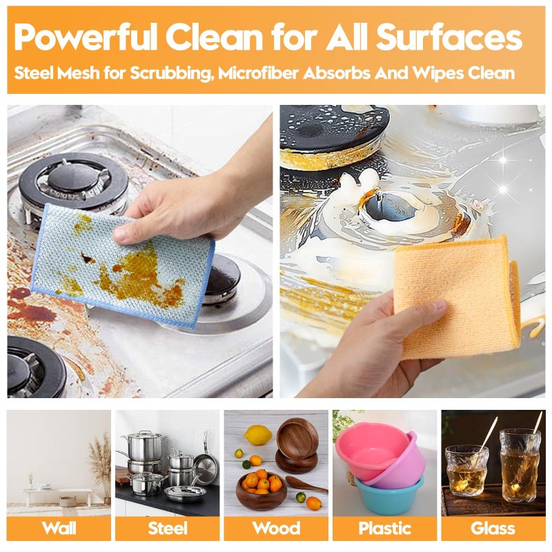 Phafaloop 16 Pcs Multipurpose Wire Dishwashing Rags, Upgraded Dual-Sided Non Scratch Wire Dishcloth, Reusable Metal Wash Cloth, Steel Wool Cleaning Cloths for Kitchen, Cookware, Sinks, Stove Tops - Image 5