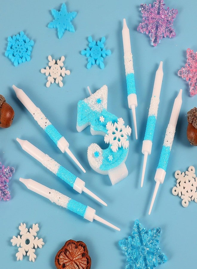 IDIJOLI Blue Frozen Birthday Candles White Snowflake Number 3 Candle Set Cupcake Toppers Winter Themed 3rd Birthday Party Decorations Anniversary Celebrations Supplies Favors - Image 2