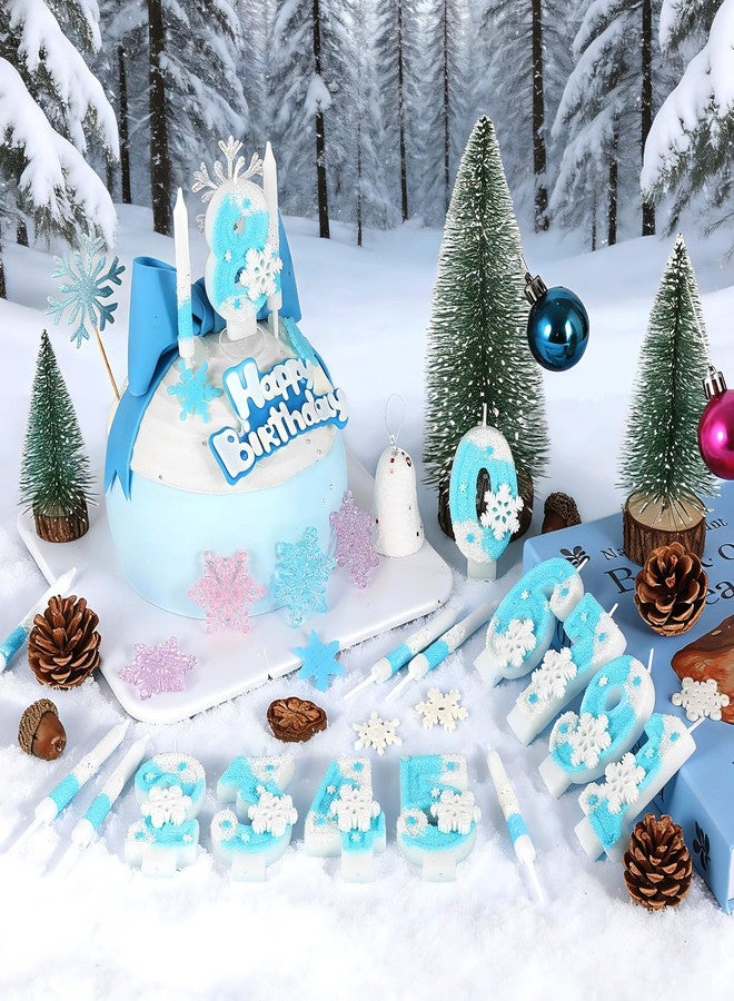IDIJOLI Blue Frozen Birthday Candles White Snowflake Number 3 Candle Set Cupcake Toppers Winter Themed 3rd Birthday Party Decorations Anniversary Celebrations Supplies Favors - Image 4