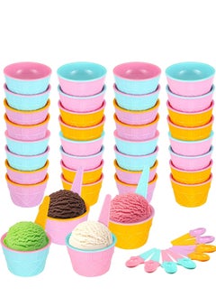 SYOSI Reusable Plastic Ice Cream Bowls and Spoons Candy Colors Ice Cream Cups Summer Party Decorations Ice Cream Party Favors Ice Cream Party Supplies for Yogurt Pudding Baking  - Image 1