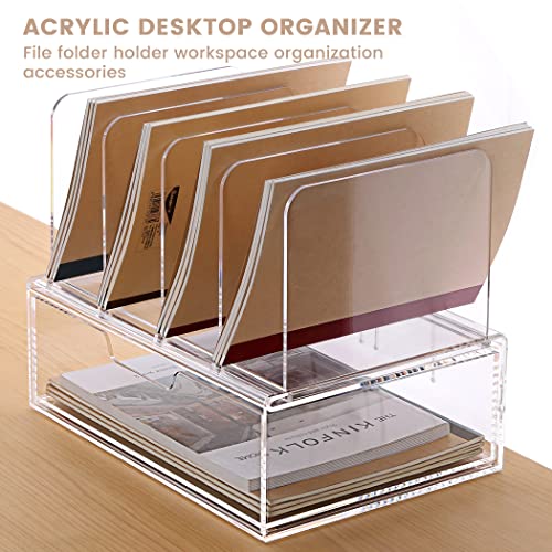 HeZone Desk Organizers and Accessories, Acrylic Desk Organizer with Drawer, Office Supplies Organization Storage, Clear Acrylic File Organizer for Desk - 1 Pack - Image 2