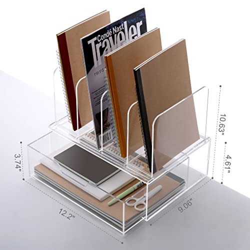 HeZone Desk Organizers and Accessories, Acrylic Desk Organizer with Drawer, Office Supplies Organization Storage, Clear Acrylic File Organizer for Desk - 1 Pack - Image 3