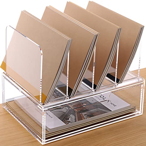 HeZone Desk Organizers and Accessories, Acrylic Desk Organizer with Drawer, Office Supplies Organization Storage, Clear Acrylic File Organizer for Desk - 1 Pack - Image 1