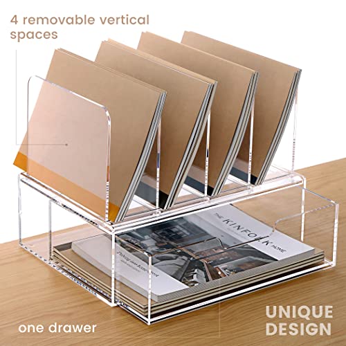 HeZone Desk Organizers and Accessories, Acrylic Desk Organizer with Drawer, Office Supplies Organization Storage, Clear Acrylic File Organizer for Desk - 1 Pack - Image 4