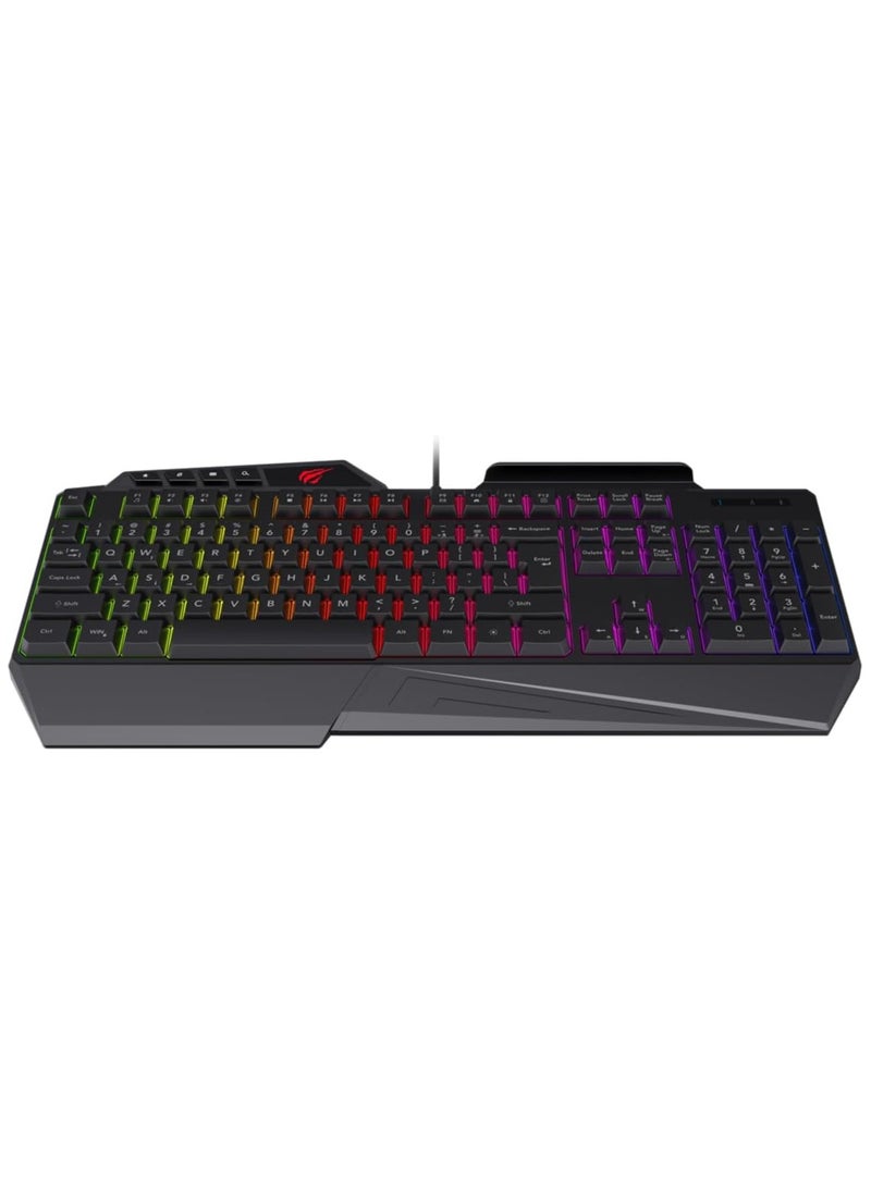 هافيت لوحة مفاتيح كمبيوتر HAVIT KB488L مكونة من 104 مفاتيح مع إضاءة خلفية بألوان قوس قزح ومسند للمعصم (عربي + إنجليزي) - Image 2