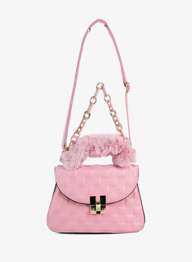 London Rag BG5410_Pink London Rag Pink Quilted Faux Leather Sling Bag for Women | Best Price UAE