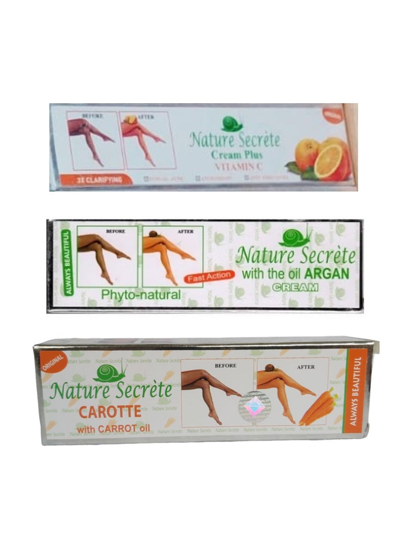 Nature Secrete Carrot, Argan Oil and Vitamin C Tube Cream - Set of 3 Pieces - Image 1