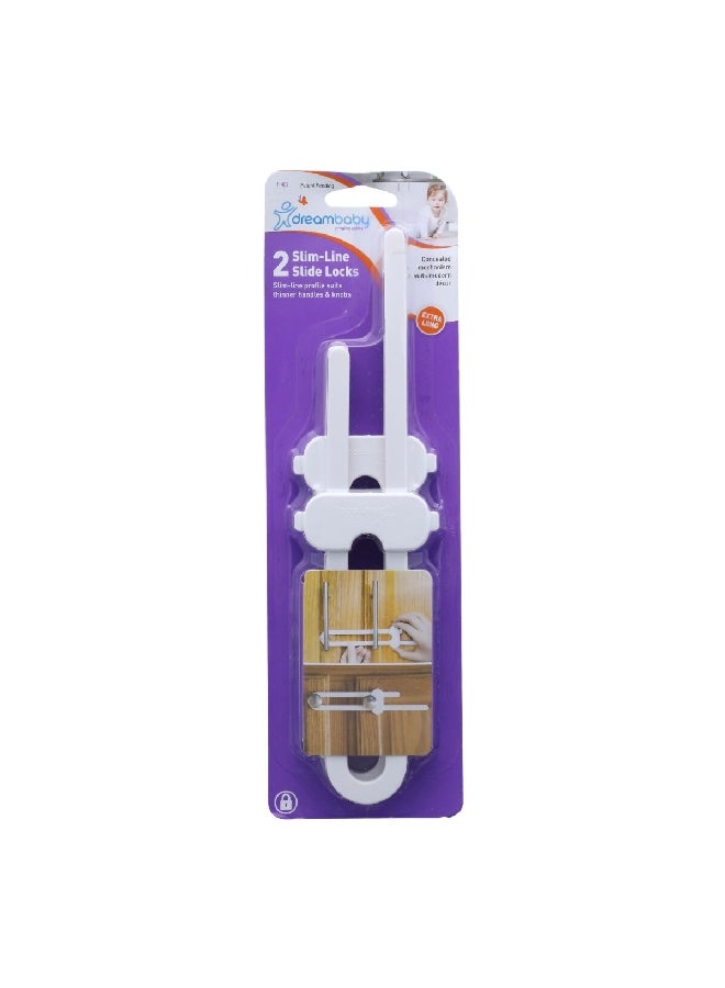 dreambaby 2-Piece Extra Long Modern Profile Easy-to-Install Slim-Line Slide Locks White 9.8 x 2.7 x 31 cm F1409  - Image 1