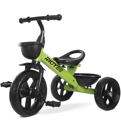 RIDYEE Toddler Tricycle for 15 to 5 Years Tricycle for Ages 24 Years ExtraWide Rear Wheelbase for Stability Trikes for Kids 13 with Dual Storage Baskets Easy to Carry Seat Green - Image 1