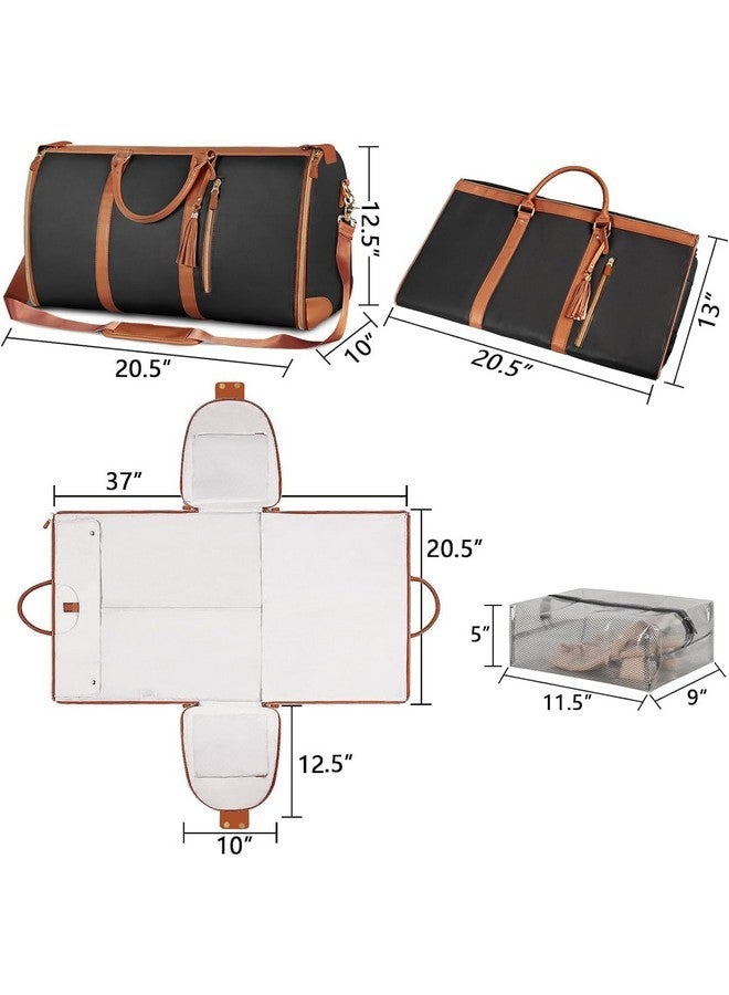 SPECULO Leather Garment Bags For Travel, Convertible Carry On Garment Bag Large Duffle Bags For Women, 2 In 1 Hanging Suitcase Suit Water Resistant Duffel Travel Bags With Shoe Pouch (Black), 25.4 cm - Image 4