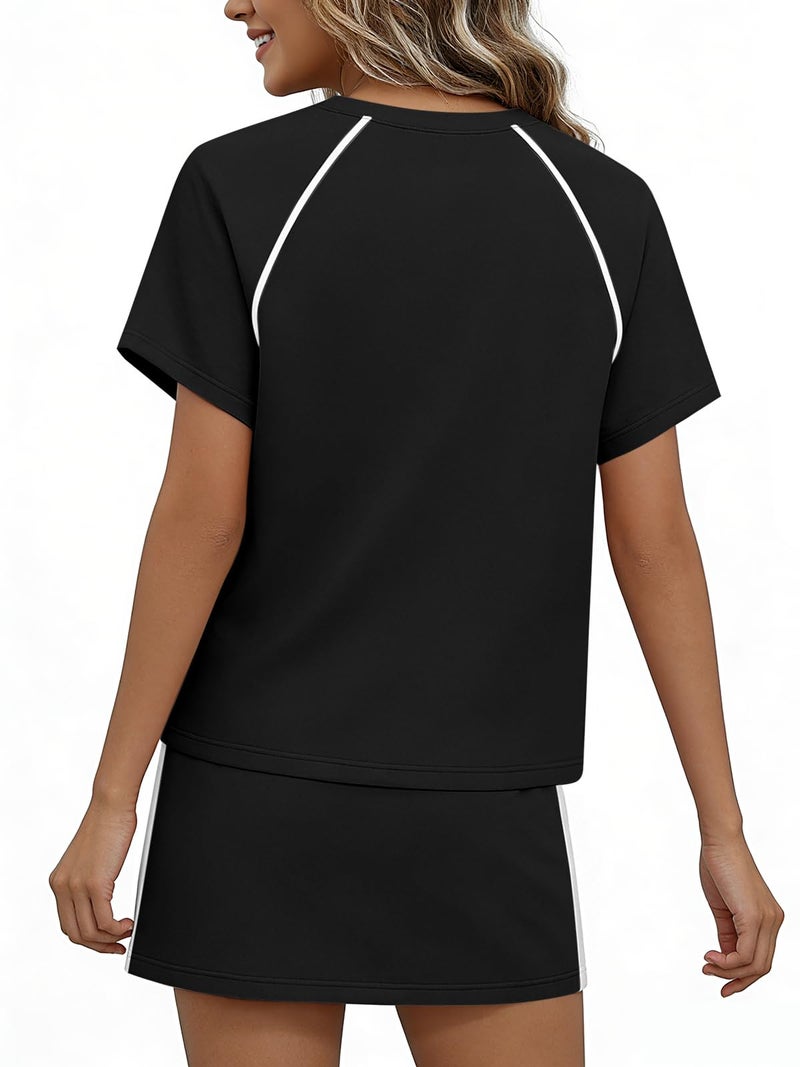 Yousify Womens 2 Piece Skirt Sets Summer Short Sleeve Tops and Tennis Skort Lounge Set Vacation Workout Matching Outfits - Image 4