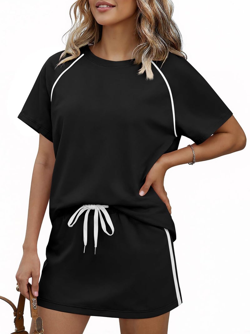 Yousify Womens 2 Piece Skirt Sets Summer Short Sleeve Tops and Tennis Skort Lounge Set Vacation Workout Matching Outfits - Image 3