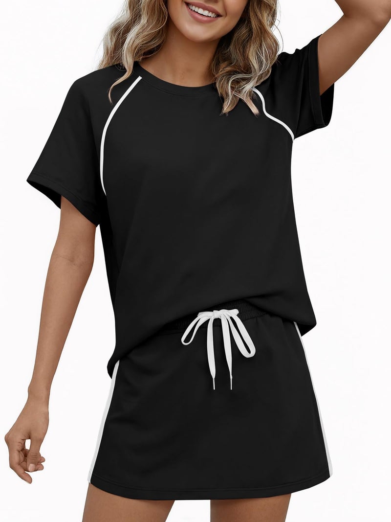 Yousify Womens 2 Piece Skirt Sets Summer Short Sleeve Tops and Tennis Skort Lounge Set Vacation Workout Matching Outfits - Image 5