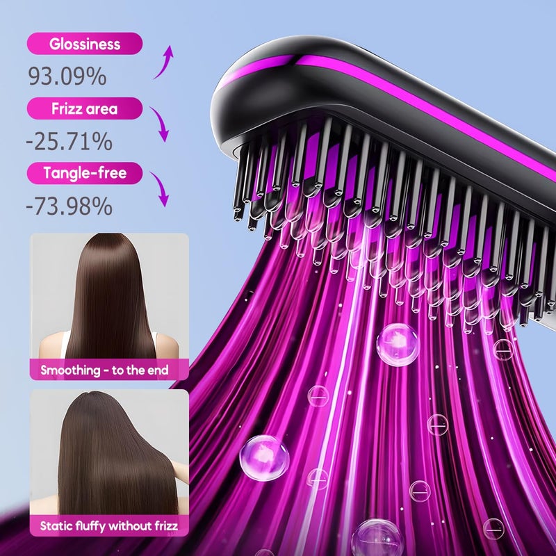 Blue Cordless Hair Straightener Brush with LCD Temperature Display Fast Heating Portable Travel Mini - Image 4