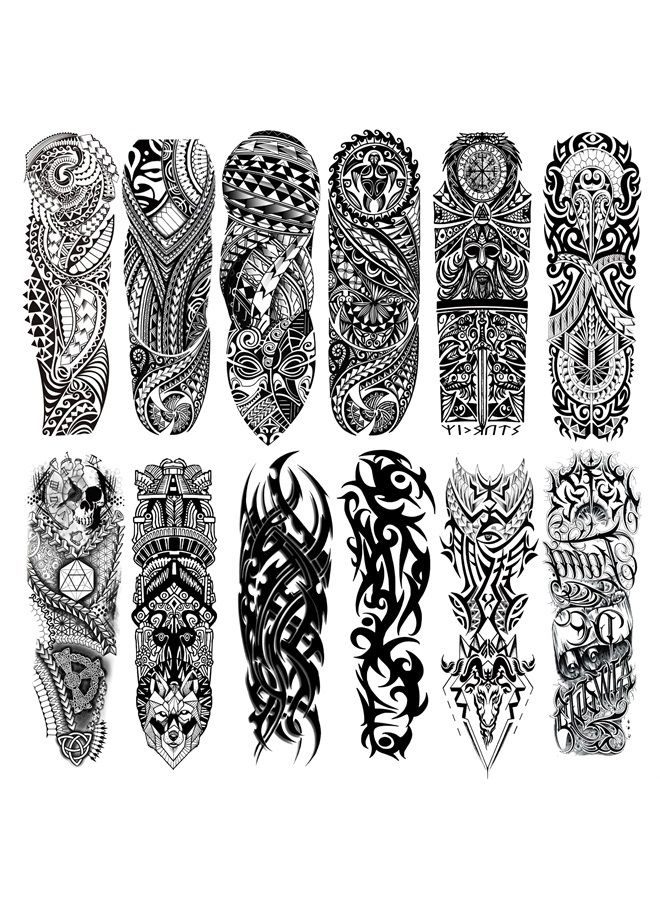 Leoars Fake Totem Sleeve Tattoos Stickers, Full Arm Tribal Totem Temporary Tattoos Sleeves for Adult Kids Women Makeup, 12-Sheet - Image 1