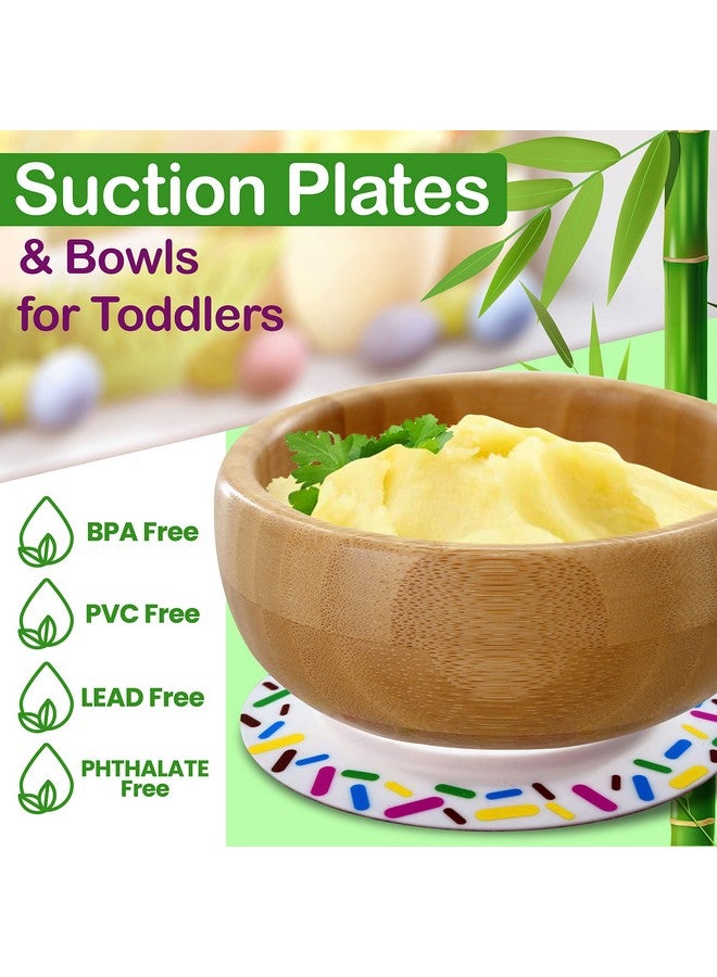 نيوتري شيف وعاء طعام للأطفال من الخيزران من نيوتري شيف - طقم أطباق وملعقة خشبية للأطفال الرضع بقاعدة شفط من السيليكون للحفاظ على الطعام في مكانه، مناسب للأطفال من عمر 4 إلى 72 شهرًا (بريق) - Image 2