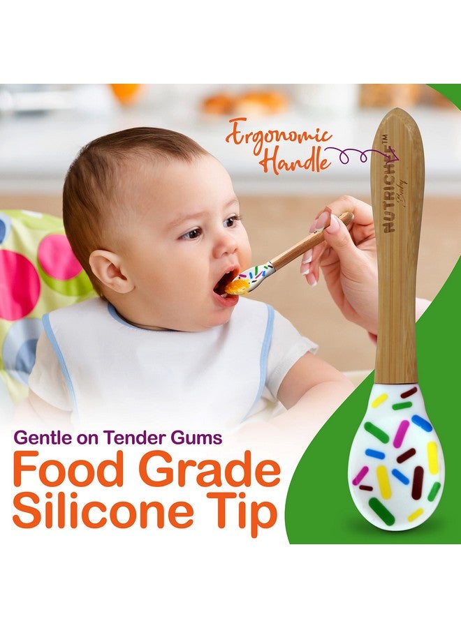 نيوتري شيف وعاء طعام للأطفال من الخيزران من نيوتري شيف - طقم أطباق وملعقة خشبية للأطفال الرضع بقاعدة شفط من السيليكون للحفاظ على الطعام في مكانه، مناسب للأطفال من عمر 4 إلى 72 شهرًا (بريق) - Image 3