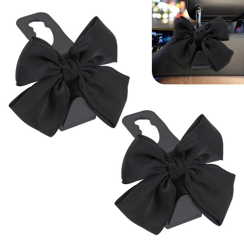 ongfuwu 2PCS Car Headrest Hook Cute Bow Car Purse Hook Auto Seat Headrest Hooks for Purses Coats Umbrellas Bags Universal Vehicle Seatback Hanger Storage Organizer Hanging Hooks - Image 3