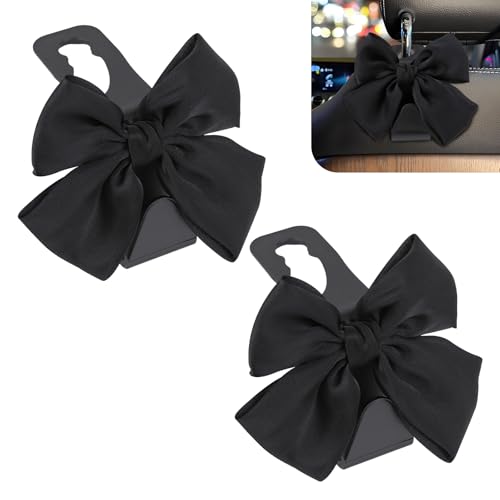 ongfuwu 2PCS Car Headrest Hook Cute Bow Car Purse Hook Auto Seat Headrest Hooks for Purses Coats Umbrellas Bags Universal Vehicle Seatback Hanger Storage Organizer Hanging Hooks - Image 1